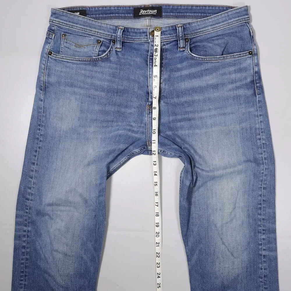 Revtown Sharp Jeans Regular Fit Blue Stretch Denim Mens 36 x 30 (fit 38x29)
